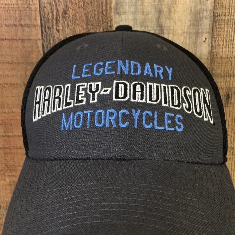 New Era Gray Black Embroidered Harley Davidson Baseball Cap Mens Small Medium